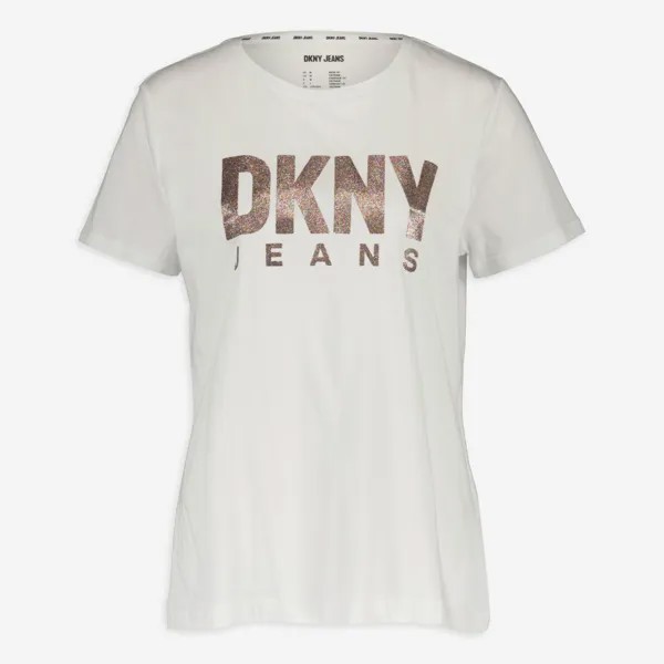 Белая футболка с разноцветным блестящим логотипом DKNY Jeans