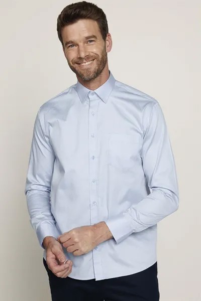 Классическая мужская рубашка из хлопкового атласа синего цвета TUDORS, синий