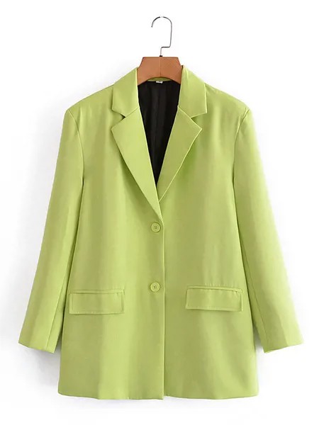 Milanoo Blazer For Women Chartreuse Fashion Turndown Collar Buttons Long Sleeves Oversized Polyester