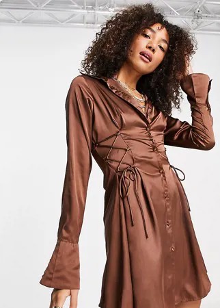 Атласное платье-рубашка с завязкой на талии Reclaimed Vintage Inspired-Белый