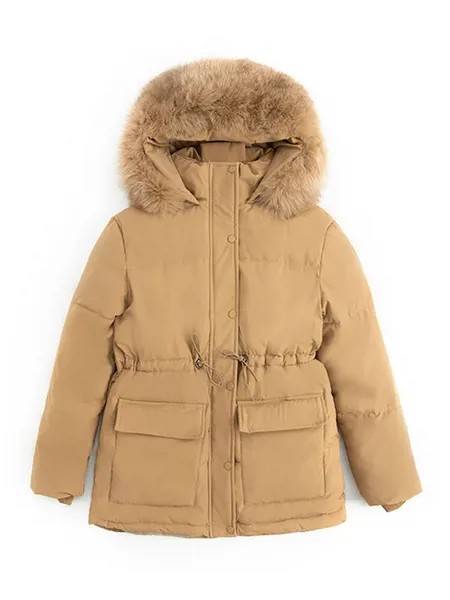 Milanoo Puffer Coats For Women Ecru White Short Faux Fur Stand Collar Long Sleeves Casual Thicken Wi