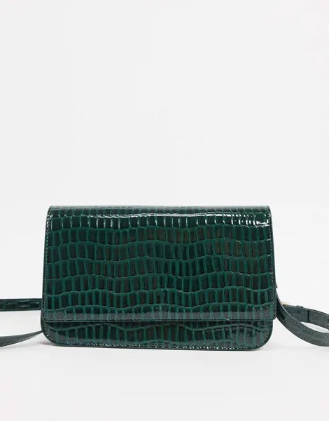 Зеленая сумка через плечо с крокодиловым эффектом ASOS DESIGN-Зеленый