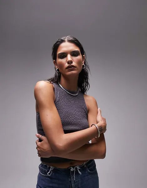 Угольная майка Topshop – со сборками