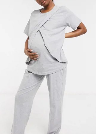 Серые меланжевые пижамные брюки прямого кроя ASOS DESIGN Maternity Выбирай и Комбинируй-Серый