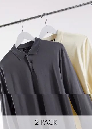 Набор из 2 поло с длинными рукавами из органического хлопка ASOS DESIGN-Многоцветный