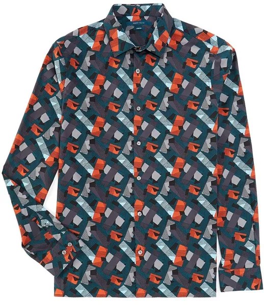 Рубашка из эластичной ткани с длинными рукавами и принтом Perry Ellis Big & Tall Roadmap, мультиколор