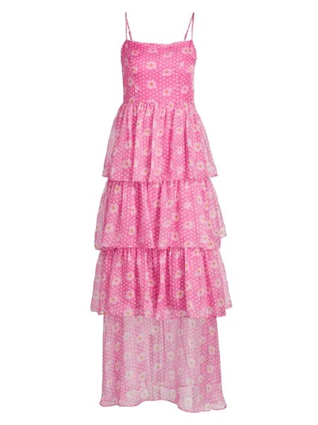 Ярусное платье макси Rebekah Daisy HVN, розовый