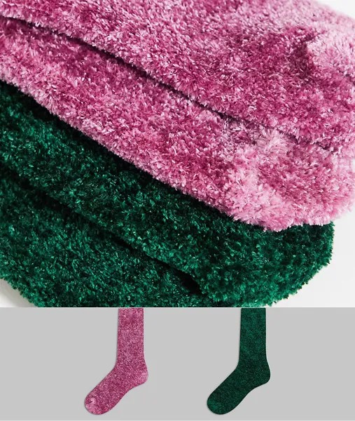 Набор из 2 пар розовато-лиловых и зеленых носков из пушистой синели для дома ASOS DESIGN-Разноцветный