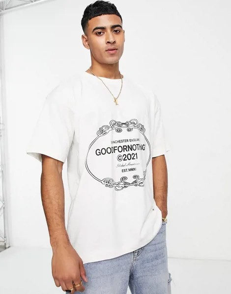 Светлая oversized-футболка с принтом логотипа-герба Good For Nothing-Белый