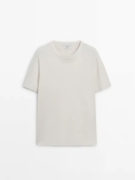 Хлопковая футболка с коротким рукавом Massimo Dutti, бежевый