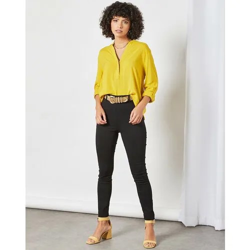 Блуза  PIAZZA ITALIA, классический стиль, длинный рукав, однотонная, размер M, горчичный, желтый