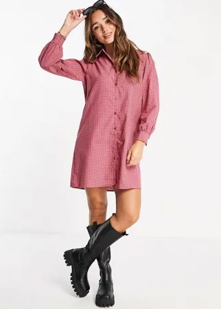 Платье-рубашка в стиле oversized розового цвета в клетку Urban Threads-Розовый цвет