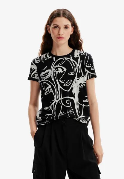 Футболка с принтом CONTRASTING FACE Desigual, цвет black