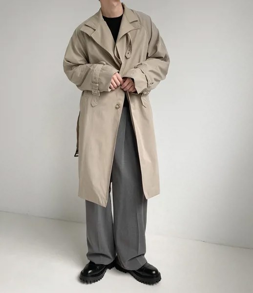 Корейская ветровка средней длины, мужское красивое весенне-осеннее пальто в стиле ретро, свободная японская куртка с двойным воротником