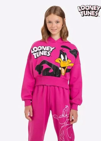 Розовое укороченное худи с принтом Looney Tunes для девочки Gloria Jeans