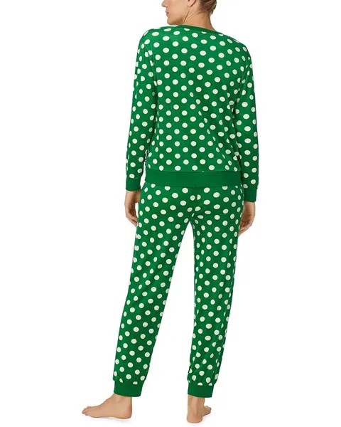 Пижамный комплект Kate Spade New York Stretch Velour Long Sleeve Joggers Set, цвет Pine Green Dot