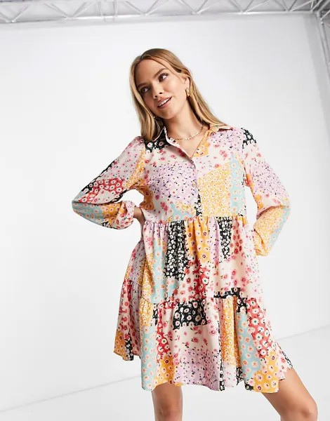 River Island – Кремовое платье-рубашка мини с цветочным принтом