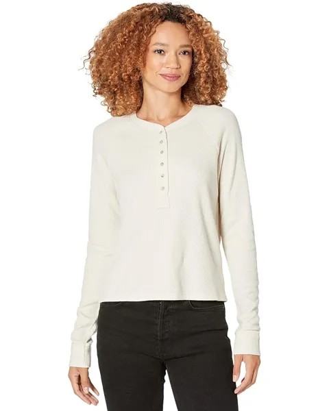 Топ Three Dots Raw Cut Long Sleeve Henley, цвет Rainy Day