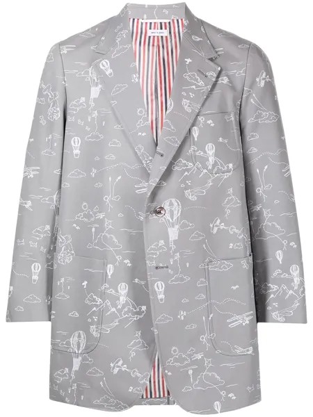 Thom Browne UNCONSTRUCTED OVERSIZED SACK SPORT COAT - FIT 2 - W/ PRINTED SKY MOTIF IN COTTON CANVAS