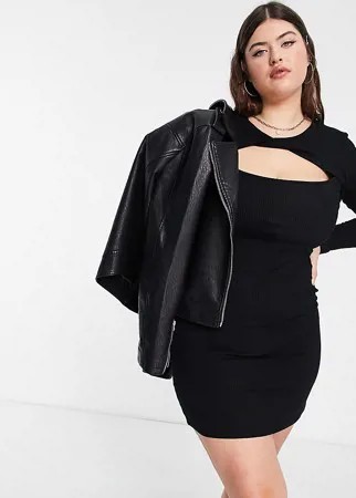 Черное платье мини в рубчик с перекрутом ASOS DESIGN Curve-Черный цвет