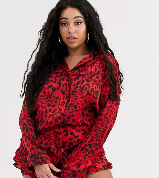 Пижамная рубашка с леопардовым принтом Missguided Plus-Красный