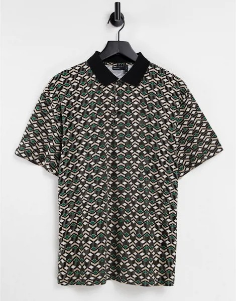Футболка-поло с геометрическим фактурным узором ASOS DESIGN-Разноцветный