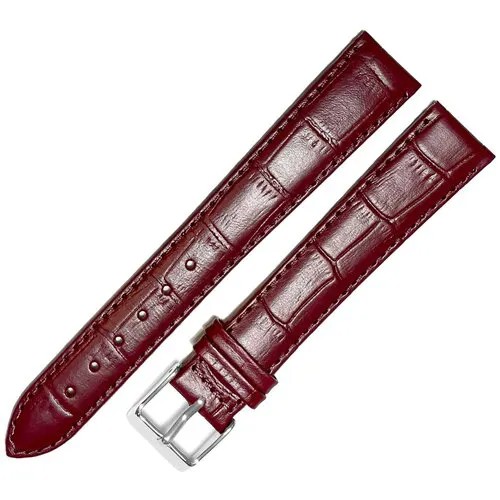 Ремешок 1805-01-6-2 Д Kroko Бордовый коричневый кожаный ремень 18 мм для часов наручных длинный из кожи натуральной мужской