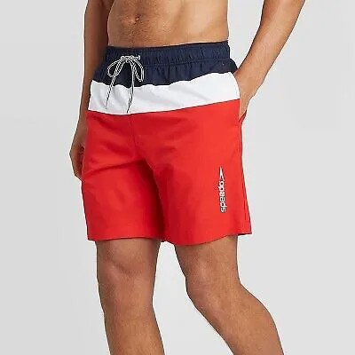 Мужские шорты для плавания Speedo с цветными блоками, 8 дюймов — темно-синий/белый/красный XL