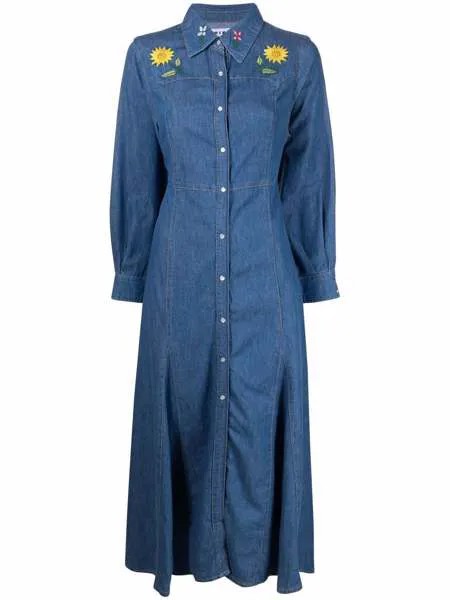 Rixo джинсовое платье-рубашка с вышивкой