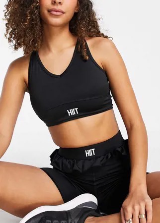 Черный укороченный топ с оборками HIIT-Черный цвет