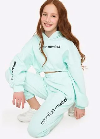 Мятное укороченное худи oversize с принтом для девочки Gloria Jeans