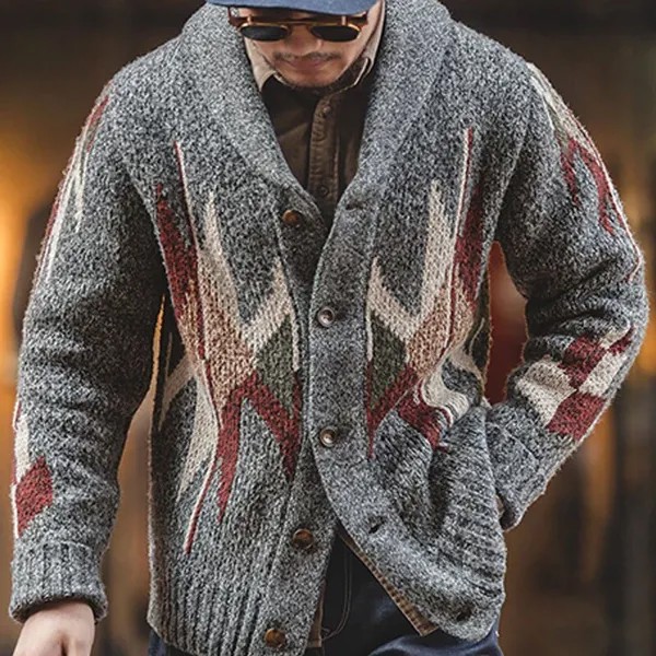 Модный осенне-зимний жаккардовый свитер Lcclek с длинным рукавом, утепленное вязаное пальто с лацканами SY0137