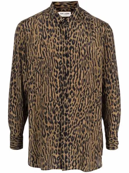 Saint Laurent шелковая рубашка с леопардовым принтом