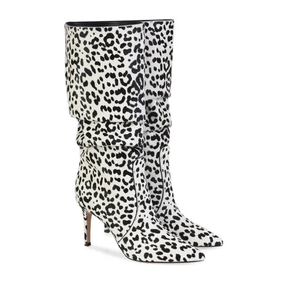 Женские высокие сапоги с леопардовым принтом, однотонные плиссированные сапоги на высоком каблуке, с острым носком, зимняя обувь