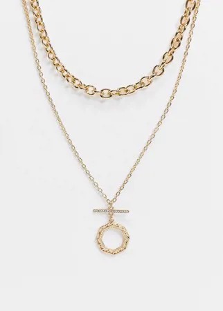 Многослойное ожерелье золотистого цвета с подвеской в виде планки и круга Uncommon Souls-Золотой