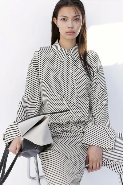 Атласная рубашка с узором H&M, бежевый