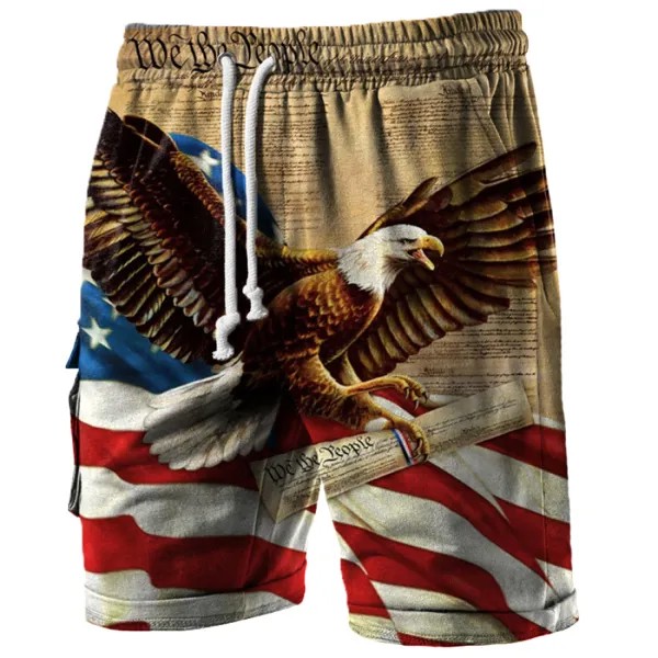 Мужские винтажные спортивные шорты с принтом американского флага и орла ко Дню независимости
