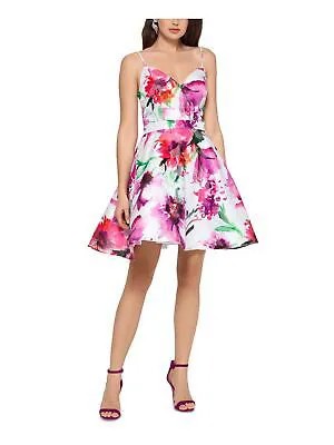 Женское розовое короткое праздничное платье XSCAPE с цветочным принтом и молнией для юниоров 4
