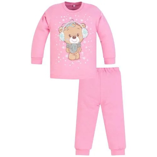 802п Пижама детская Утенок футер размер 52(рост 86) розовый_мишка(свитшот+штаны)