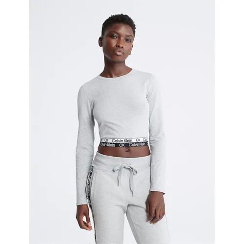 Лонгслив CALVIN KLEIN, хлопок, однотонный, трикотаж, размер L, серый