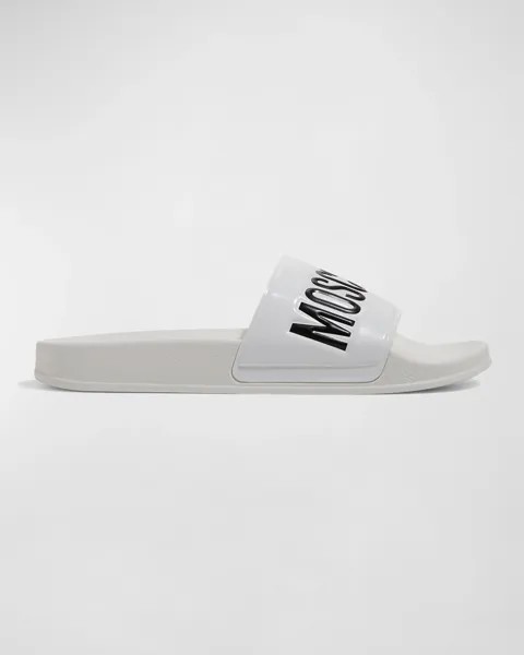 Мужские резиновые шлепанцы для бассейна с логотипом Moschino, цвет White