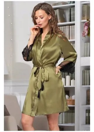 Mia&Mia Шелковый халатик Olivia с поясом, оливковый L-XL