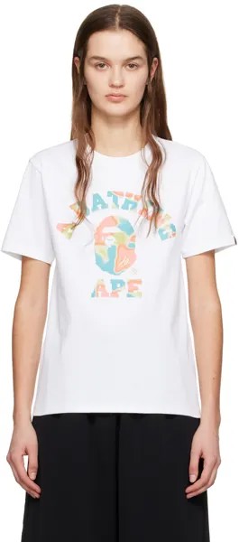 Белая футболка колледжа с жидким камуфляжем Bape, цвет White/Green
