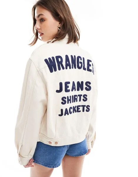 Wrangler — белая джинсовая куртка в западном стиле с вышивкой логотипа на спине