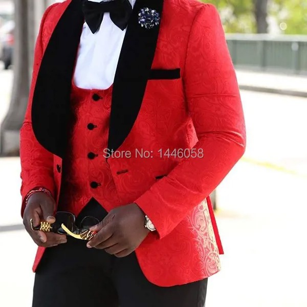 Лидер продаж 2018, индивидуальный пошив, официальная одежда, красный/белый/черный, мужские свадебные костюмы, смокинг для выпускного, мужской костюм из 3 предметов (пиджак + брюки + жилет + Бант)
