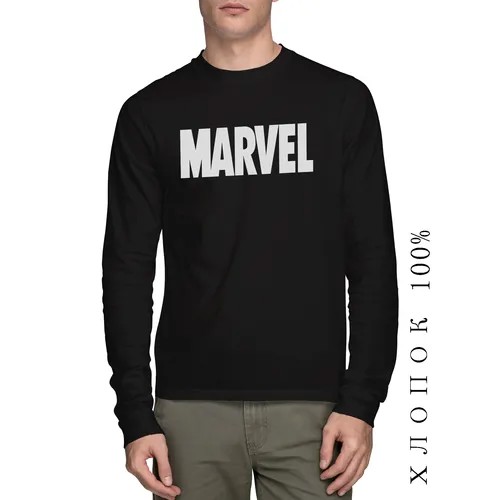 Лонгслив PRINTHAN Лонгслив с принтом MARVEL унисекс, черный, размер 2XL (52-54), черный