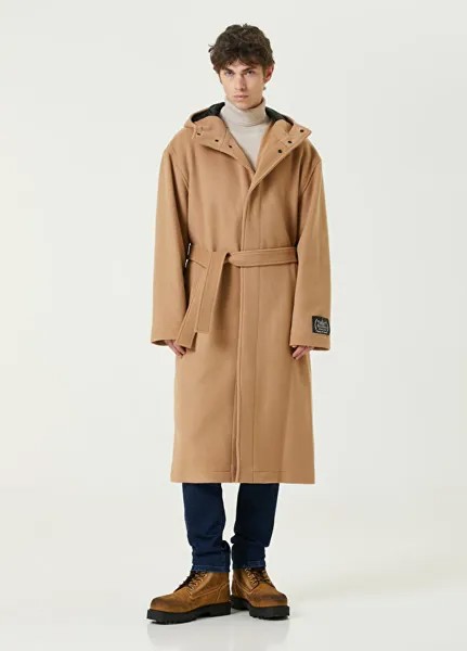 Бежевое шерстяное пальто с капюшоном Msgm