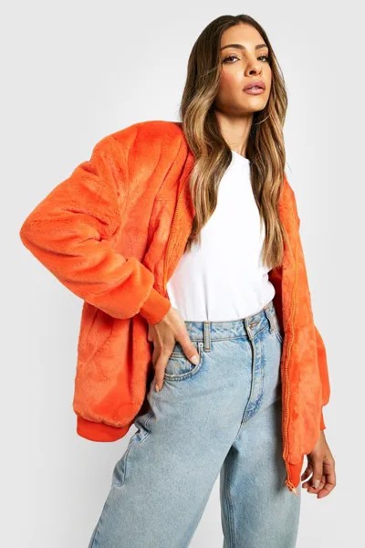 Куртка-бомбер из искусственного меха Boohoo, оранжевый