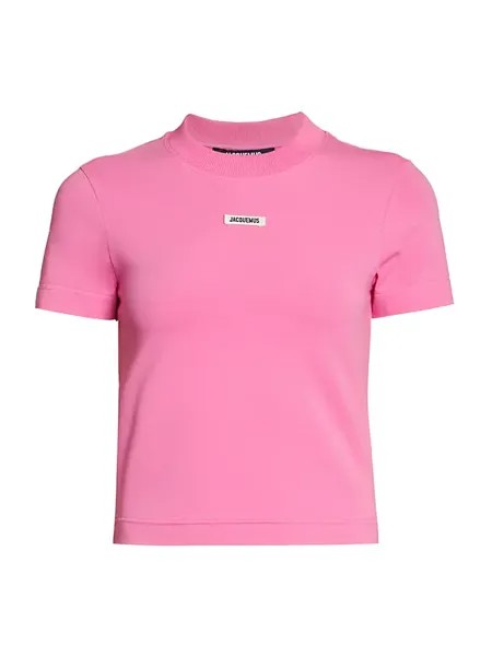 Хлопковая футболка с логотипом в крупный рубчик Jacquemus, розовый