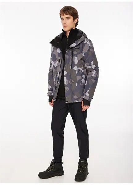 Черная - антрацитовая мужская лыжная куртка с капюшоном и принтом Discovery Expedition